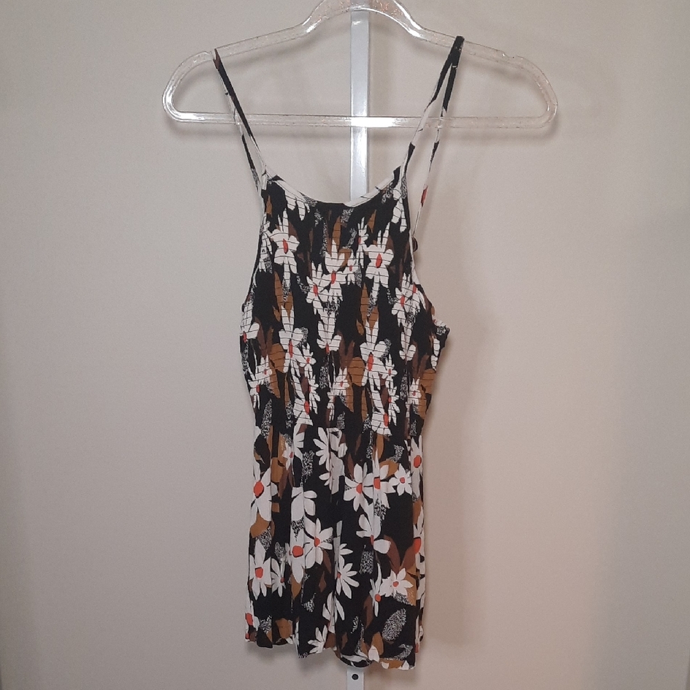 Angie Black and White Daisy Print Spaghetti Strap Shorts Romper